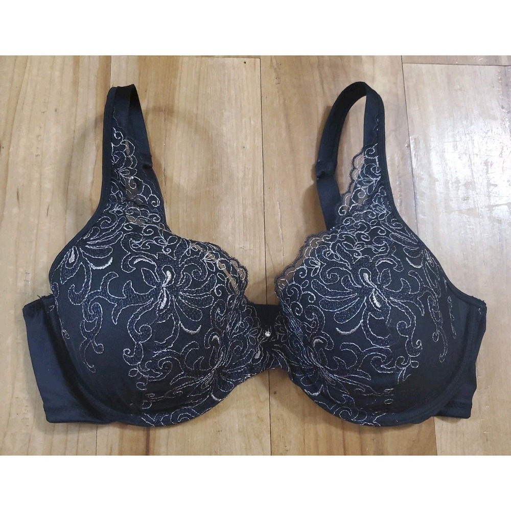Playtex Secrets Underwire Black Bra 36C Style 4513 Embroidered Lace